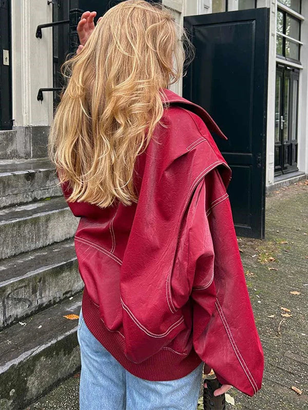 Ruby™️ - Red Leather Jacket Oversized