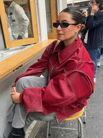 Ruby™️ - Red Leather Jacket Oversized